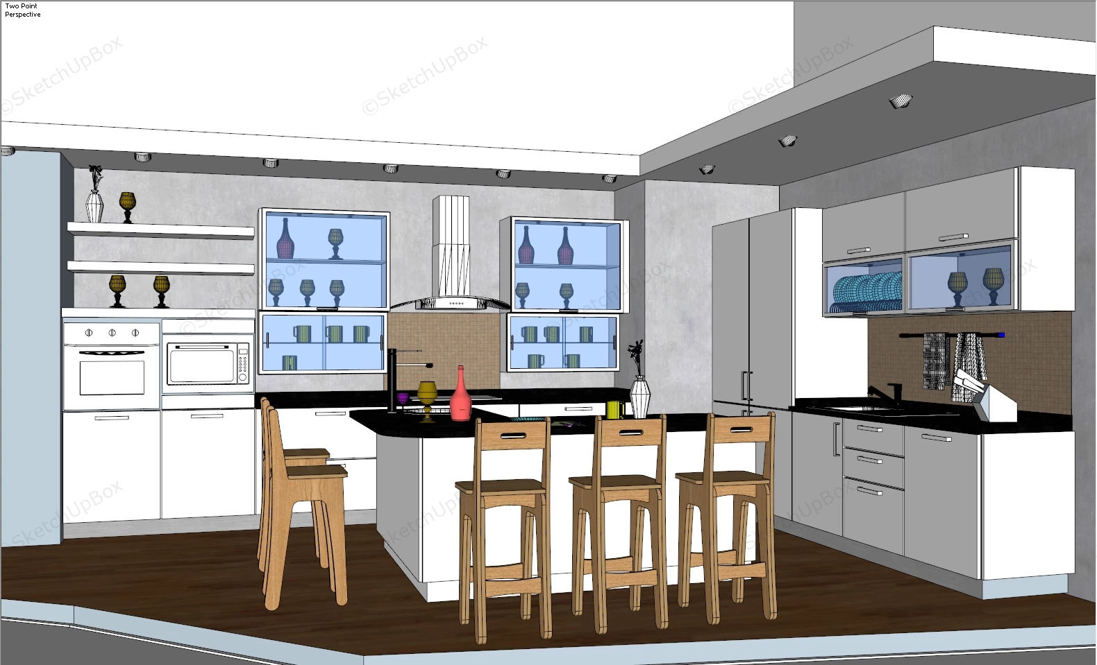 Small L Shaped Kitchen With Island sketchup model preview - SketchupBox