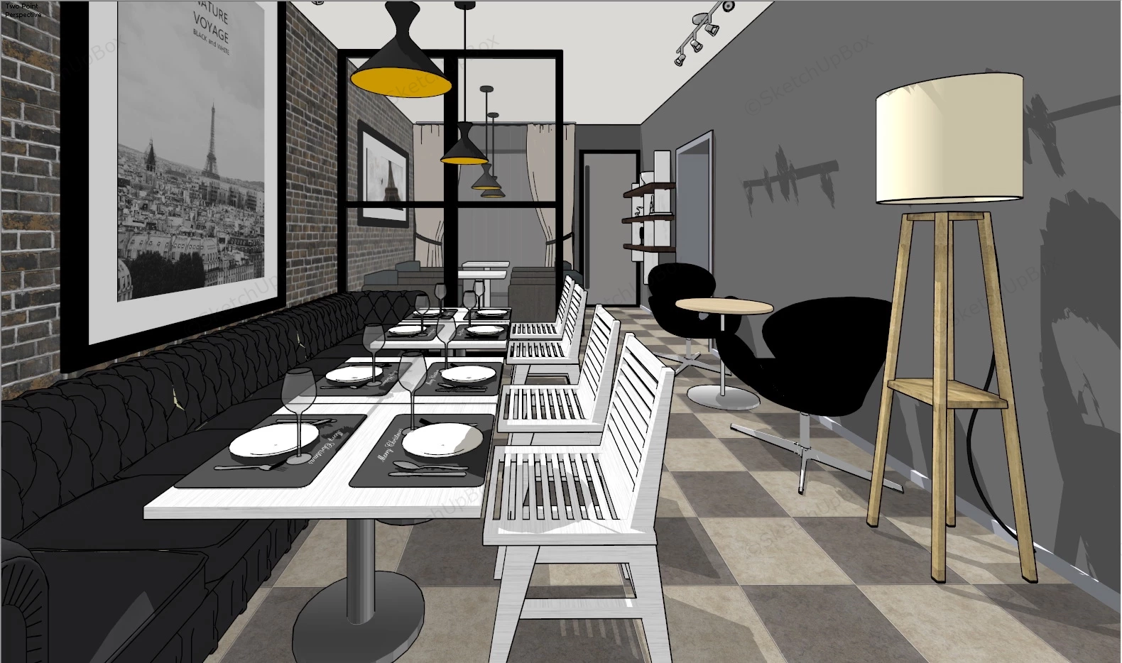 Small Restaurant Interior Design Ideas sketchup model preview - SketchupBox