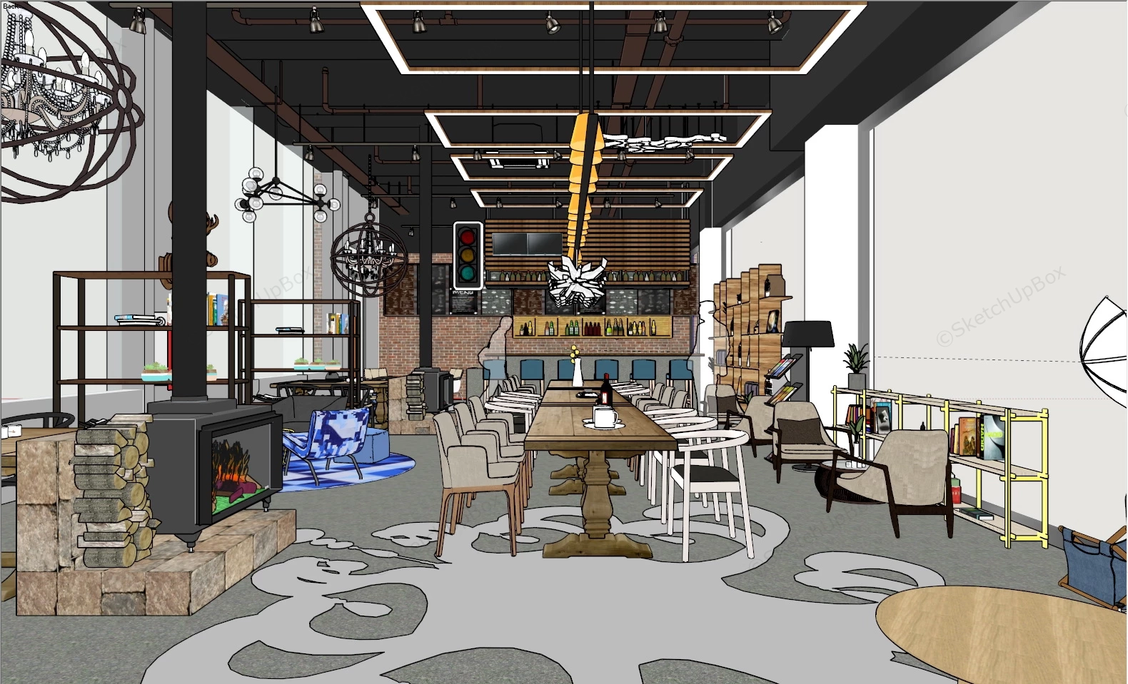 Rustic Industrial Coffee Shop Design sketchup model preview - SketchupBox