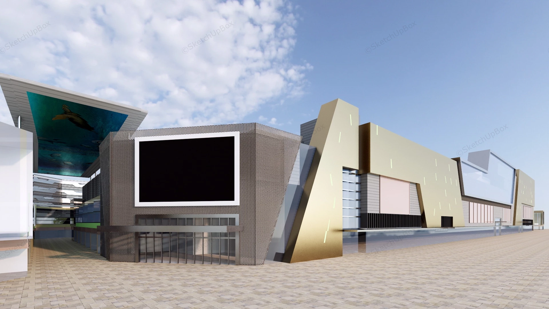 Modern Shopping Center Exterior Design sketchup model preview - SketchupBox