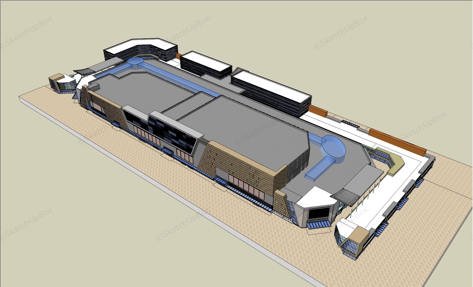 Modern Shopping Center Exterior Design sketchup model preview - SketchupBox