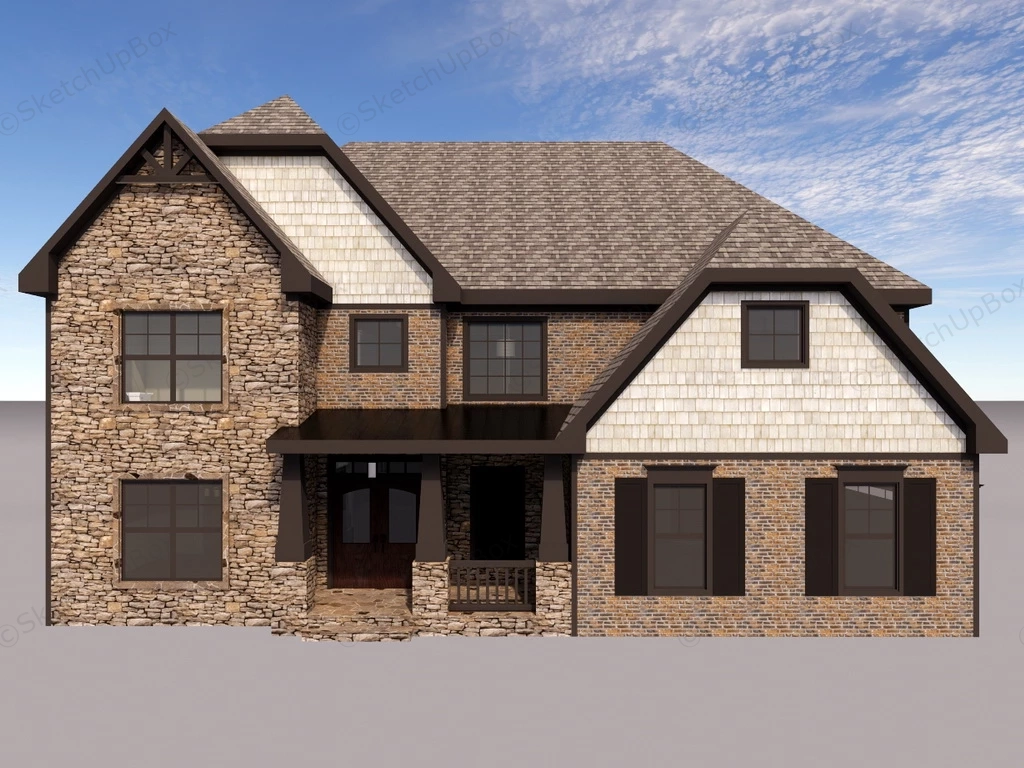 Rustic Stone House Design sketchup model preview - SketchupBox