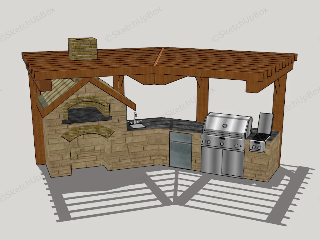 Outdoor Kitchen With Fireplace sketchup model preview - SketchupBox