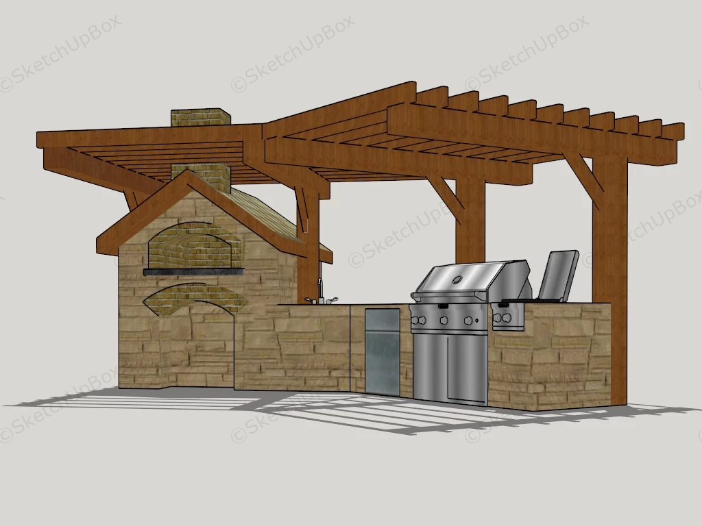 Outdoor Kitchen With Fireplace sketchup model preview - SketchupBox