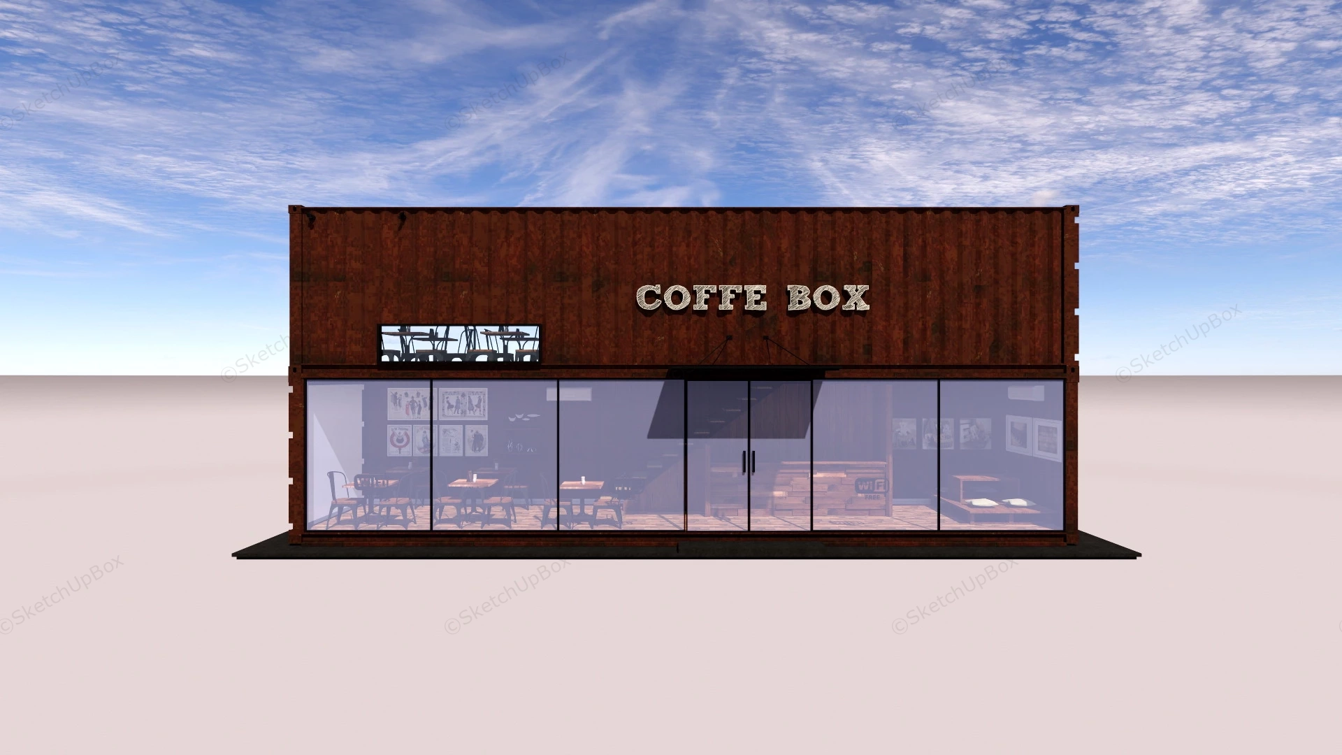 Shipping Container Cafe sketchup model preview - SketchupBox