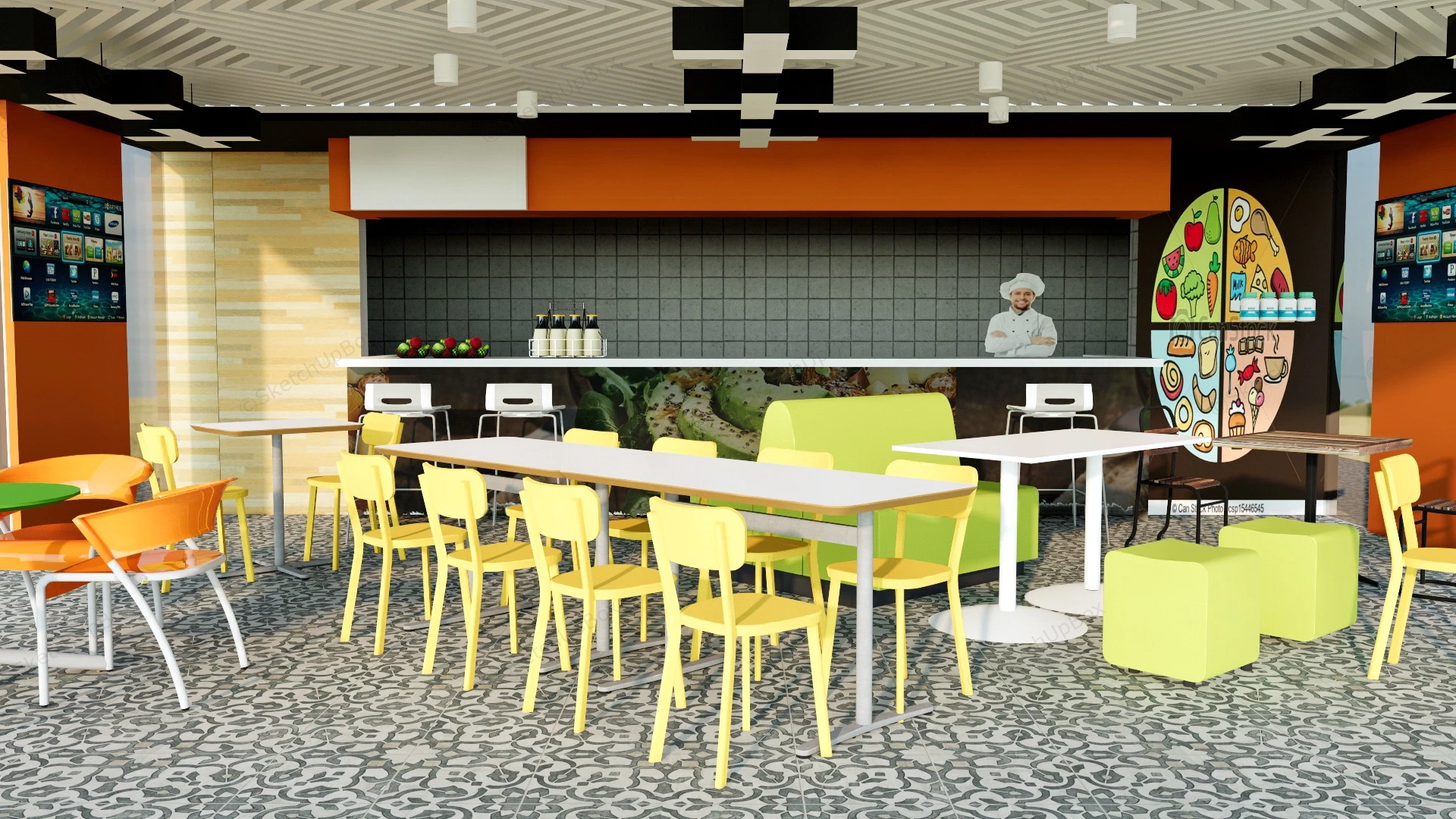 Modern Fast Food Restaurant Design sketchup model preview - SketchupBox