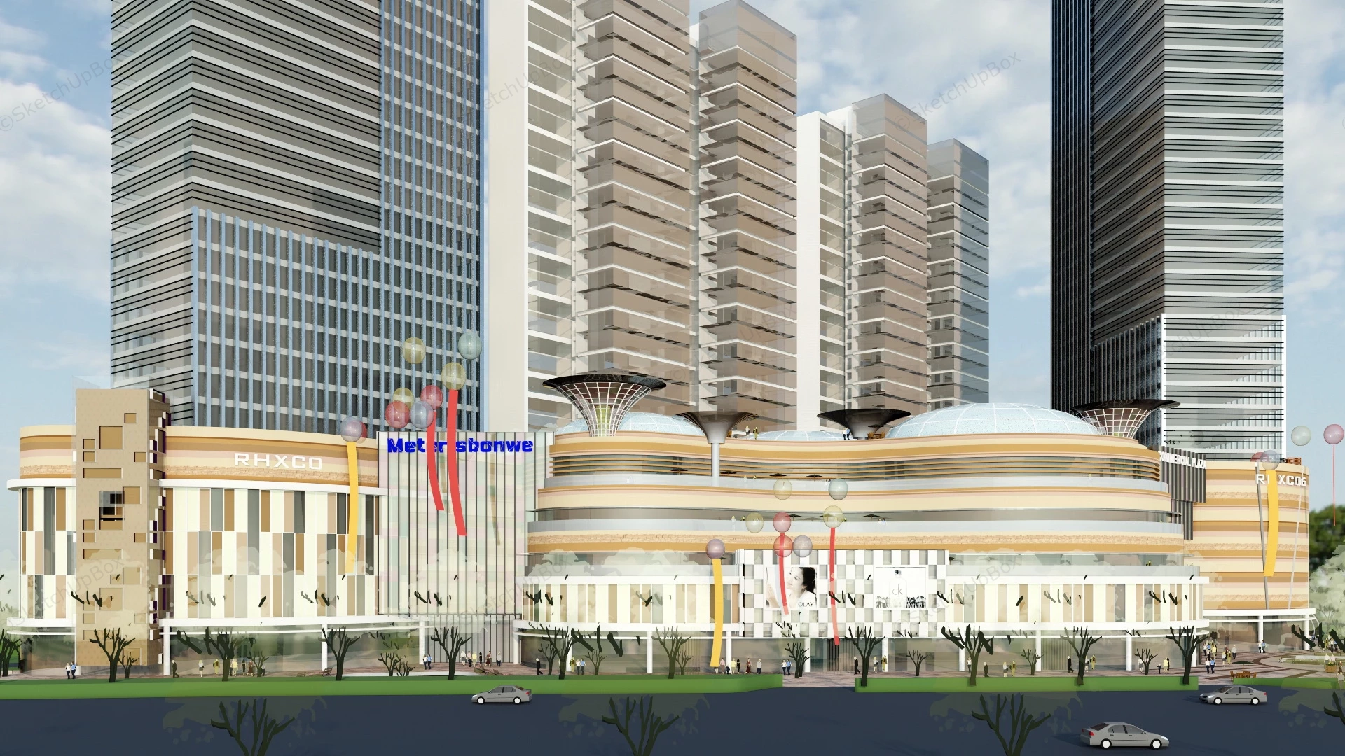 Commercial Plaza Design sketchup model preview - SketchupBox