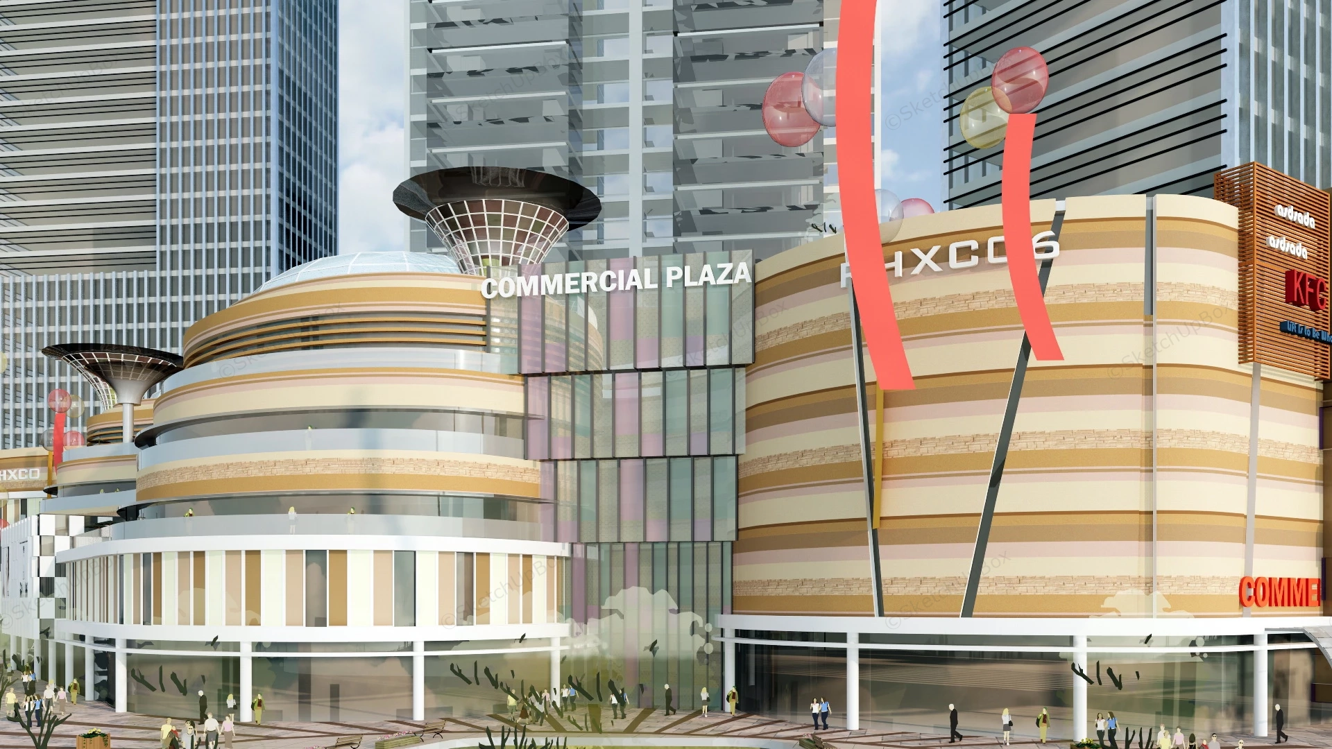 Commercial Plaza Design sketchup model preview - SketchupBox