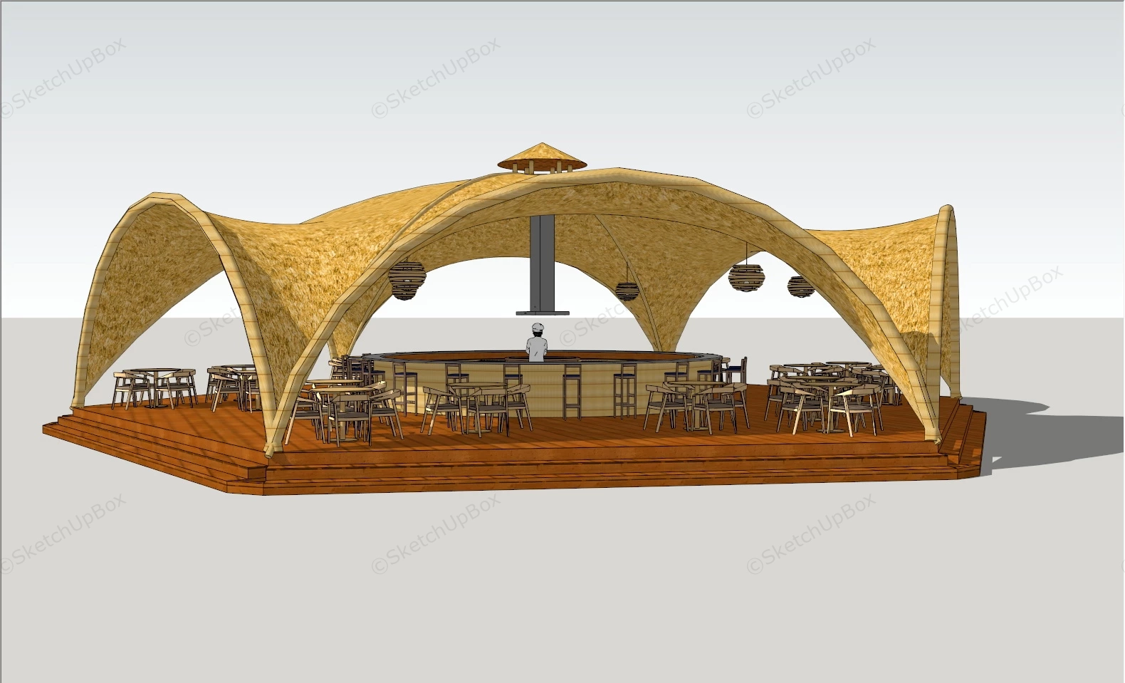 Outdoor Dining Restaurant sketchup model preview - SketchupBox