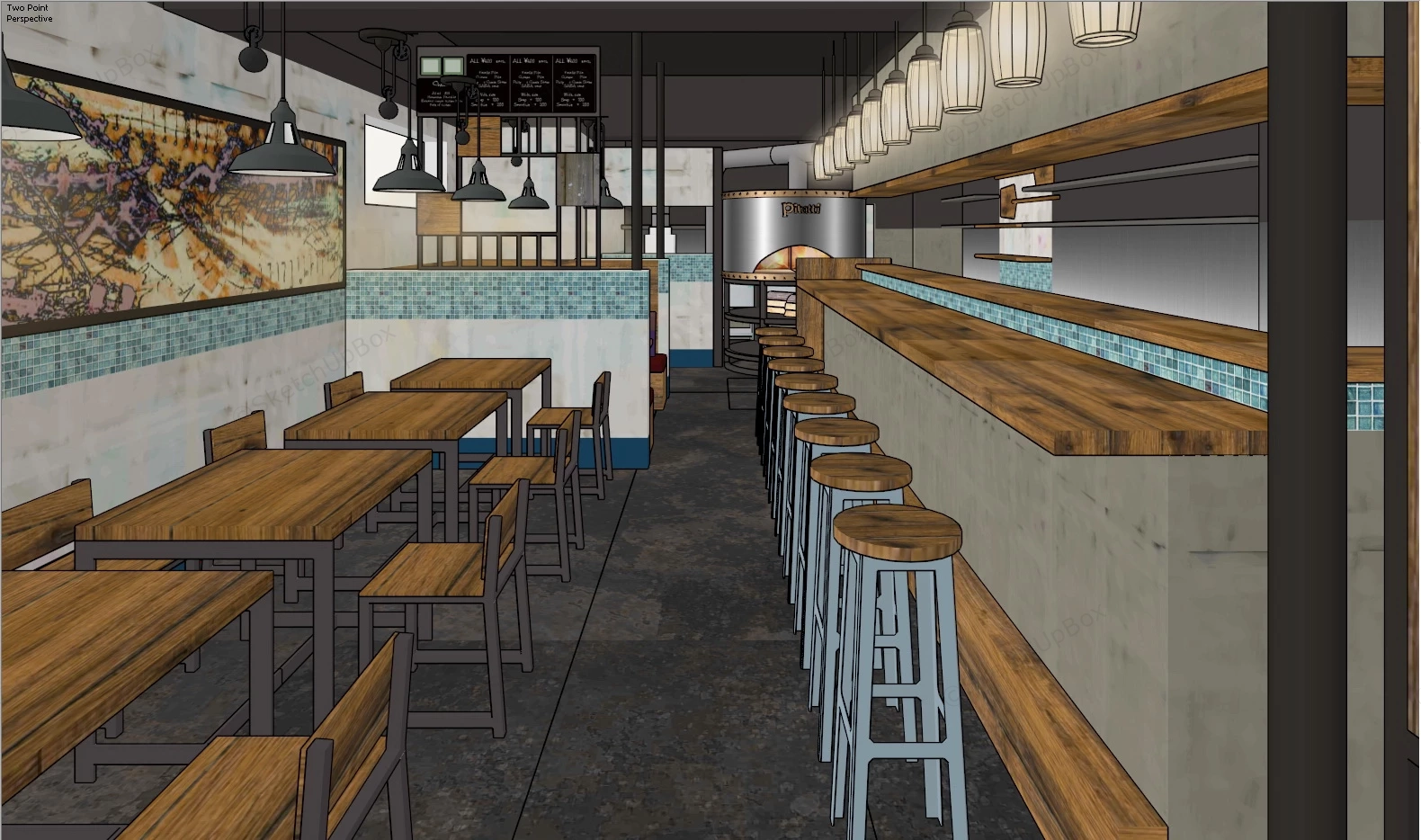 Vintage Cafe Bar Design sketchup model preview - SketchupBox