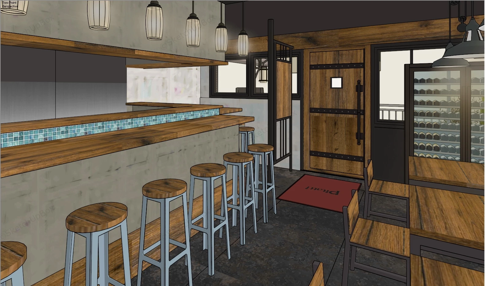 Vintage Cafe Bar Design sketchup model preview - SketchupBox