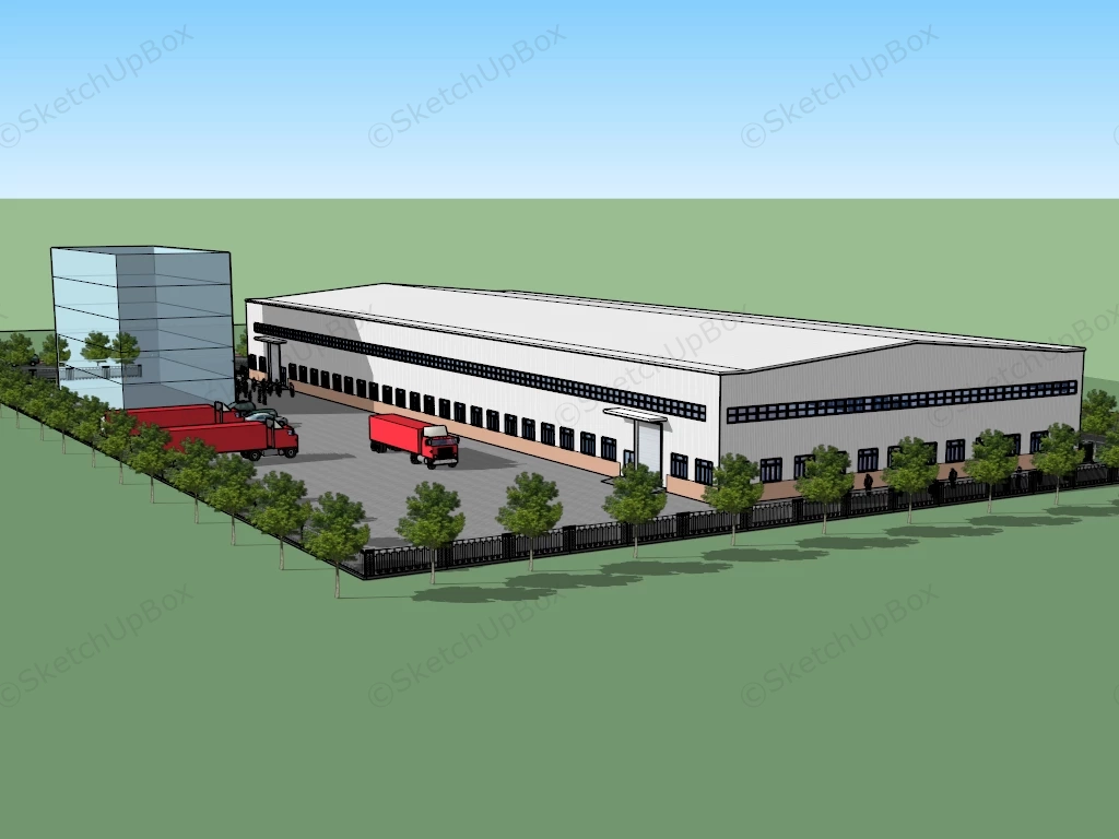 Modern Factory Building sketchup model preview - SketchupBox