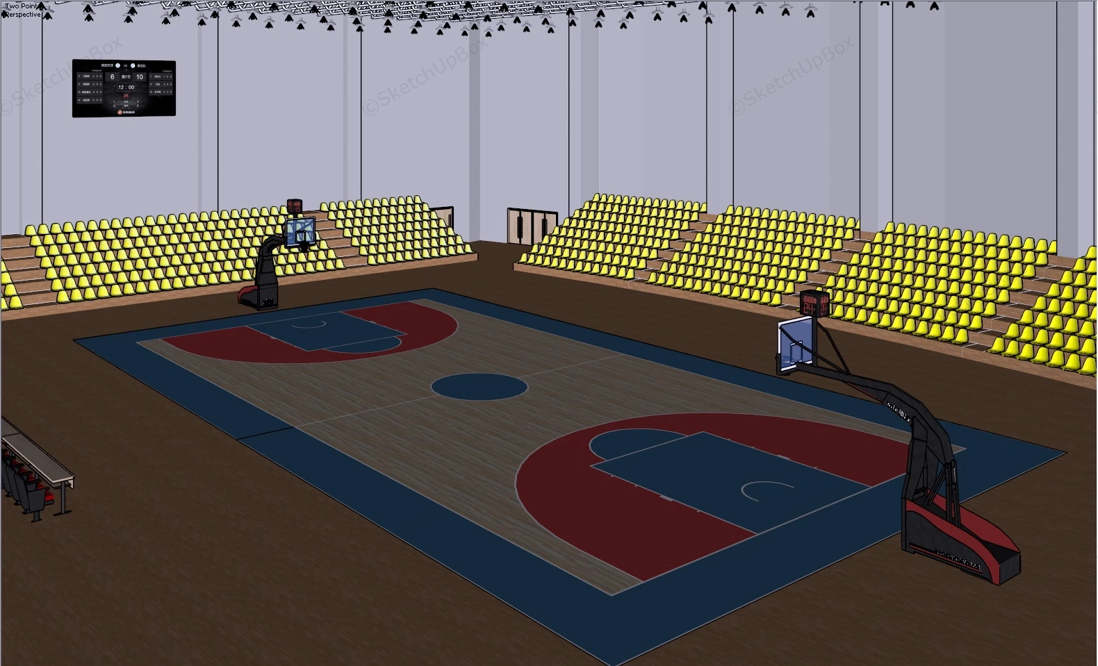 Indoor Basketball Court Gym sketchup model preview - SketchupBox