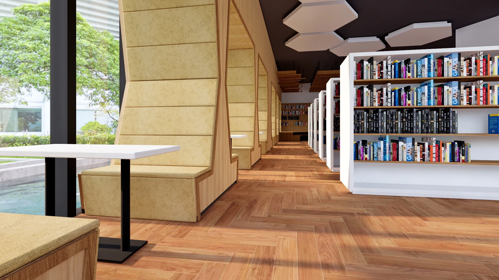 Modern Library Interior Design sketchup model preview - SketchupBox