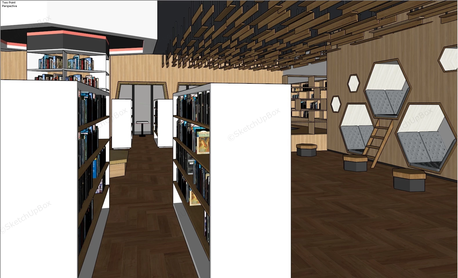 Modern Library Interior Design sketchup model preview - SketchupBox