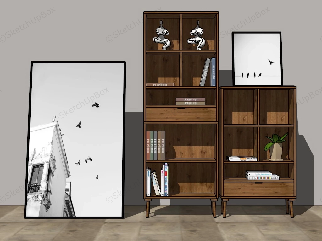 Vintage Wood Bookshelves sketchup model preview - SketchupBox