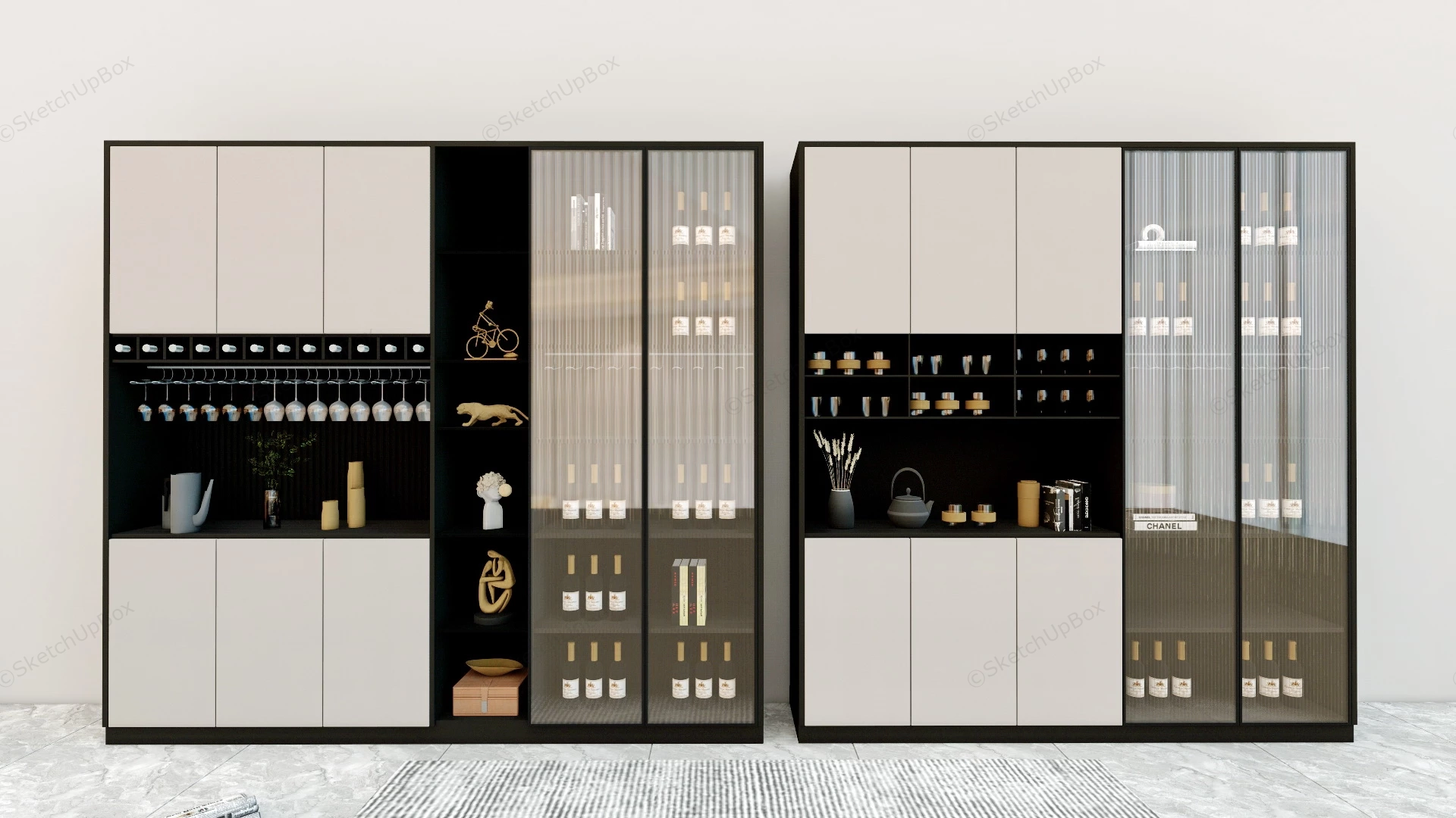 Tall Modern Bar Cabinets sketchup model preview - SketchupBox