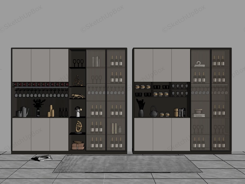 Tall Modern Bar Cabinets sketchup model preview - SketchupBox