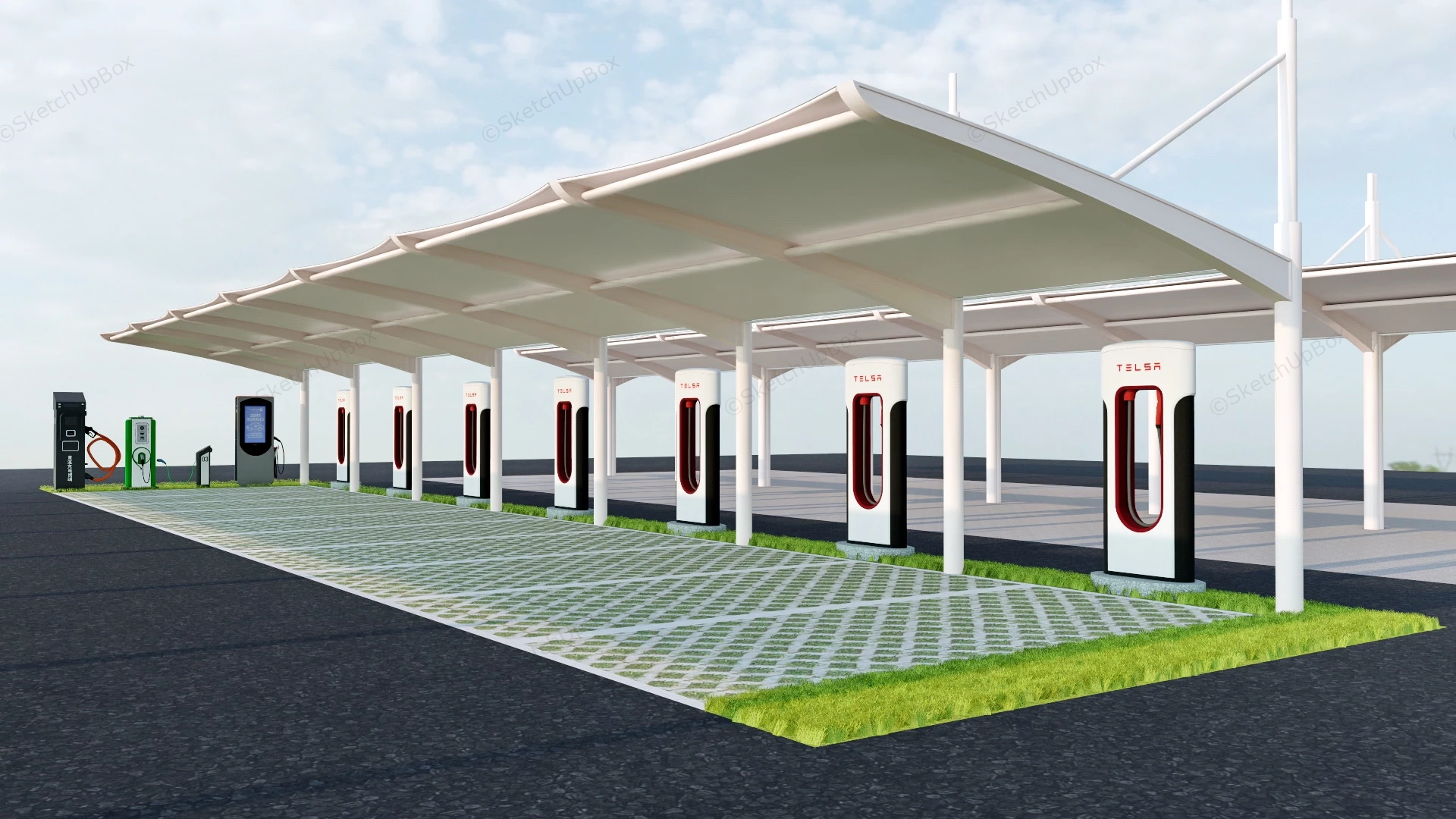 Parking Lot EV Charging Stations sketchup model preview - SketchupBox