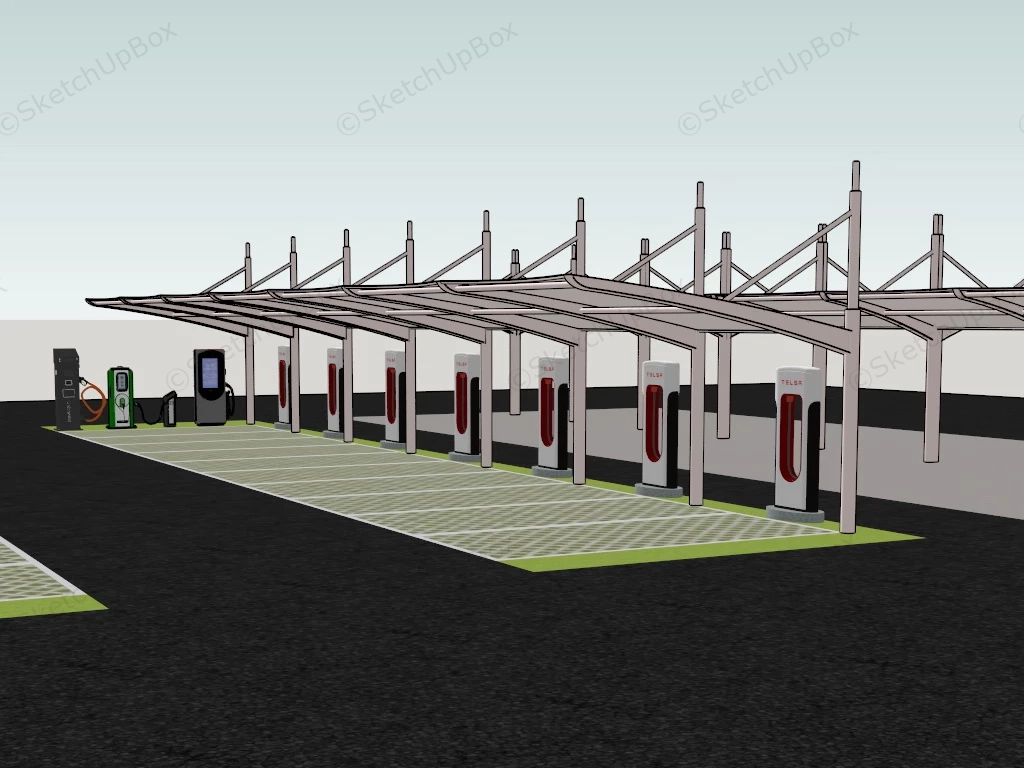 Parking Lot EV Charging Stations sketchup model preview - SketchupBox