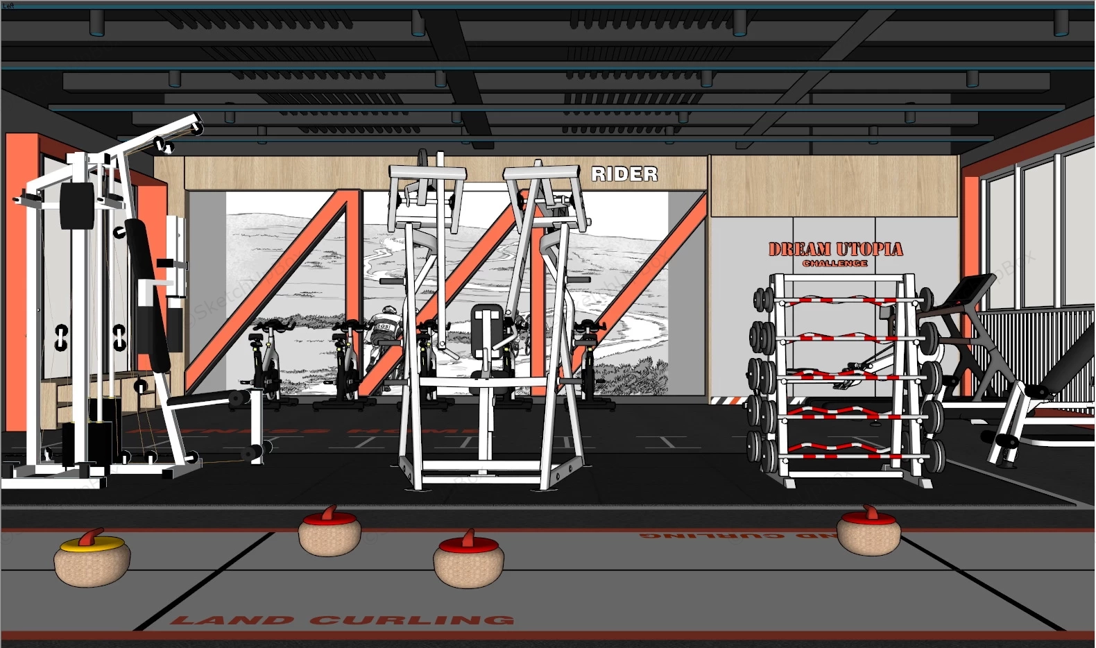 Office Gym Design sketchup model preview - SketchupBox