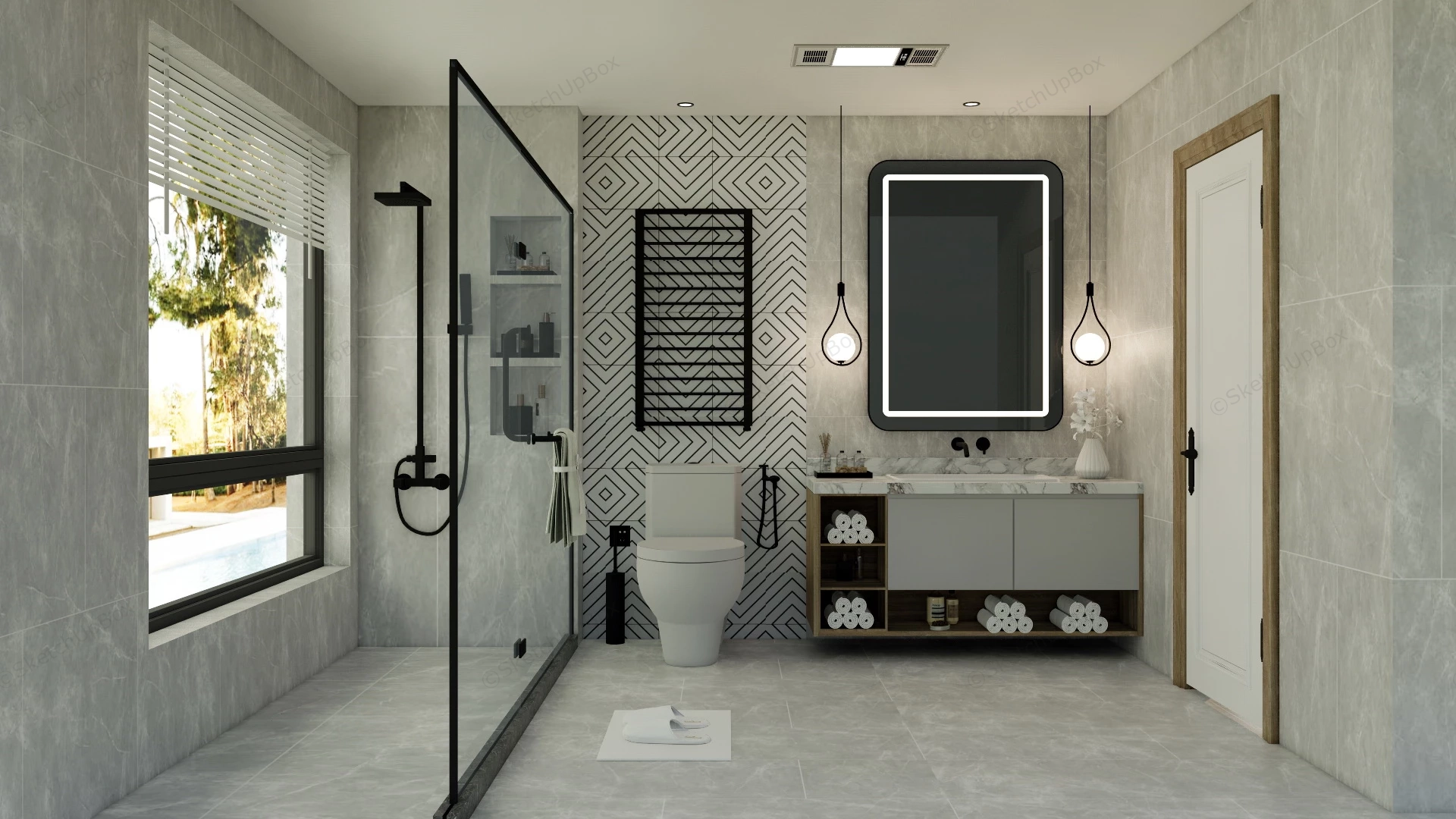 Light Gray Bathroom Design sketchup model preview - SketchupBox