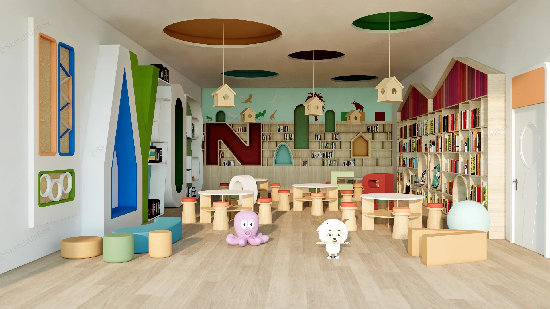 Modern Preschool Reading Room Design sketchup model preview - SketchupBox