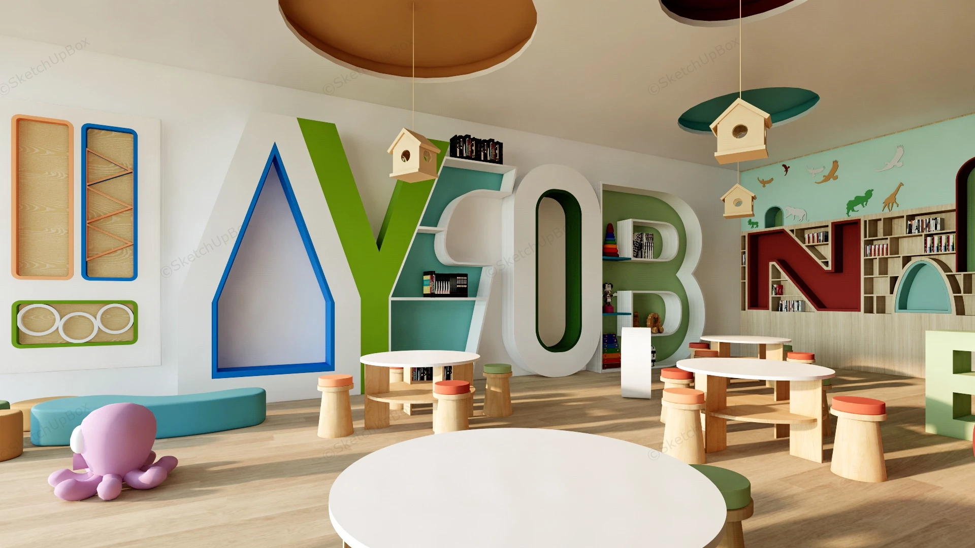 Modern Preschool Reading Room Design sketchup model preview - SketchupBox