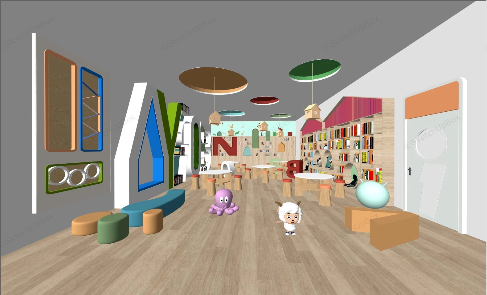 Modern Preschool Reading Room Design sketchup model preview - SketchupBox