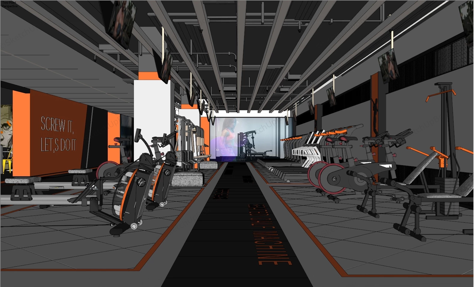 Commercial Gym Interior Design sketchup model preview - SketchupBox