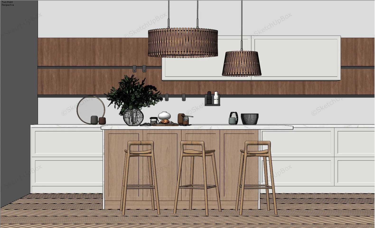 Wood And Marble Kitchen Island sketchup model preview - SketchupBox