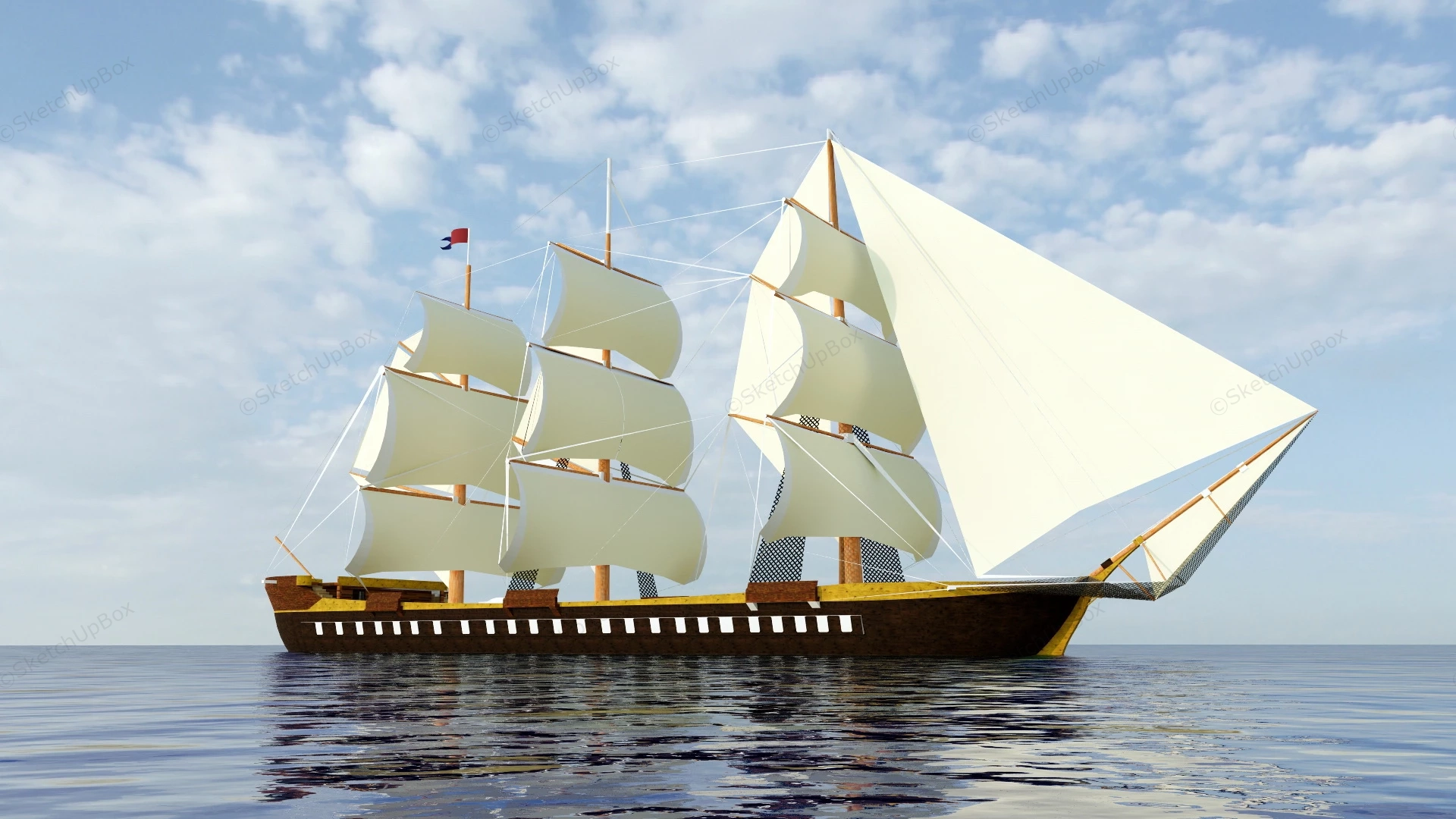 1800s Warship sketchup model preview - SketchupBox