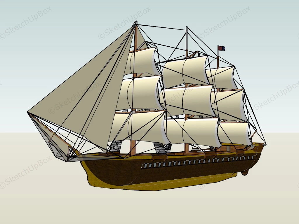 1800s Warship sketchup model preview - SketchupBox