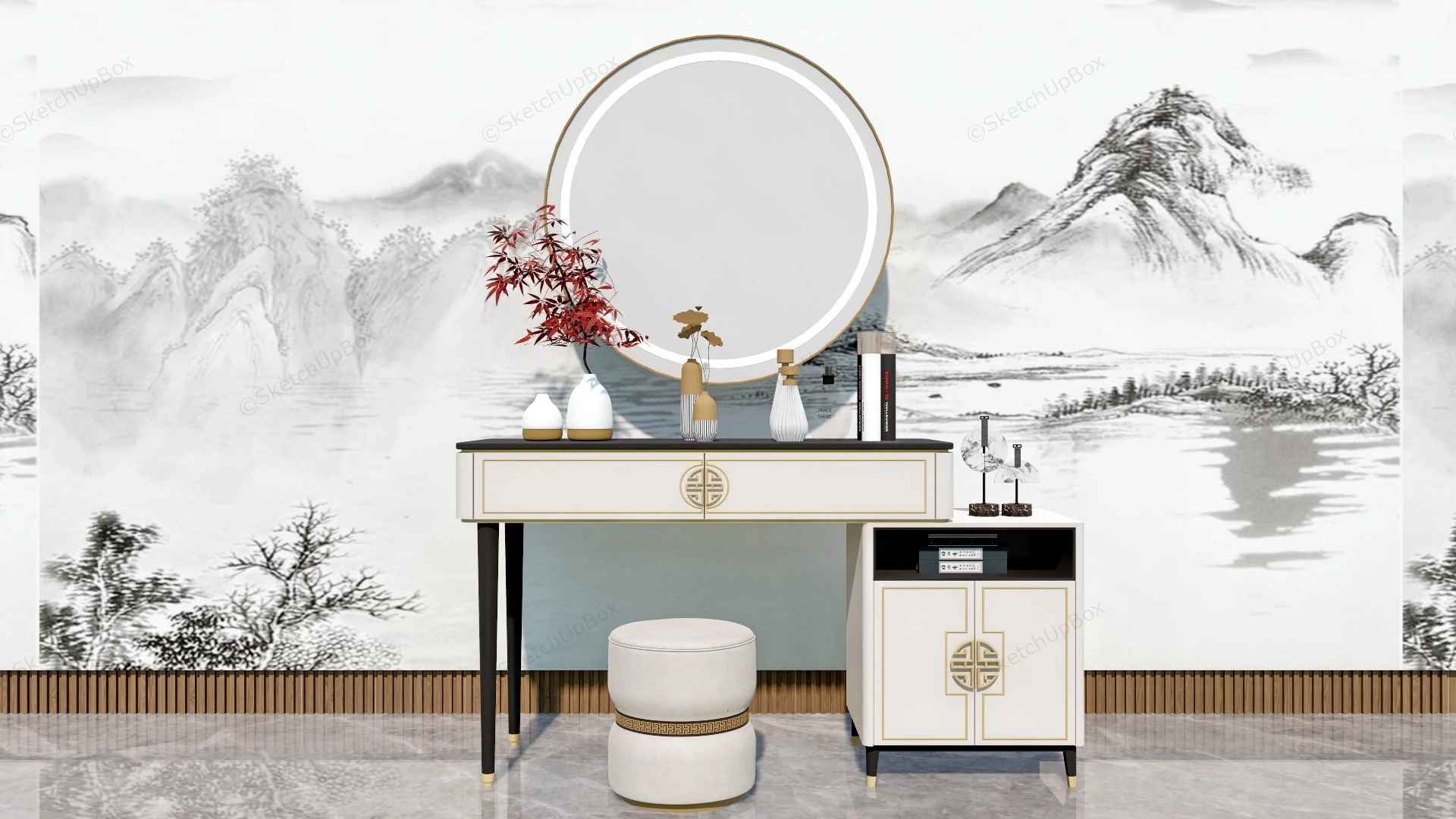 Chinese Style Makeup Vanity Table sketchup model preview - SketchupBox