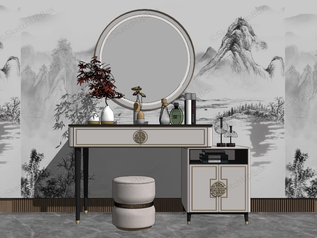 Chinese Style Makeup Vanity Table sketchup model preview - SketchupBox