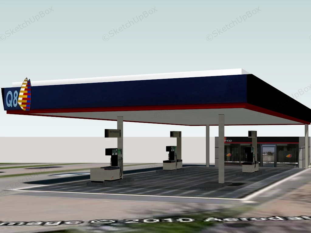 Q8 Gas Station sketchup model preview - SketchupBox