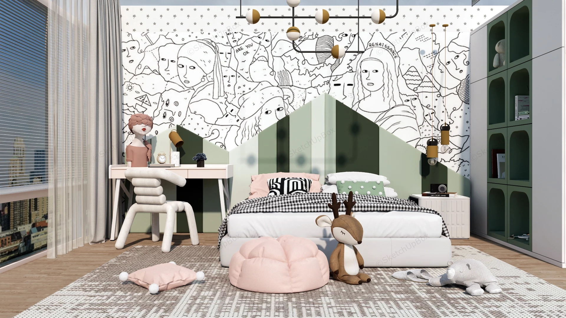 Modern Girls Room sketchup model preview - SketchupBox