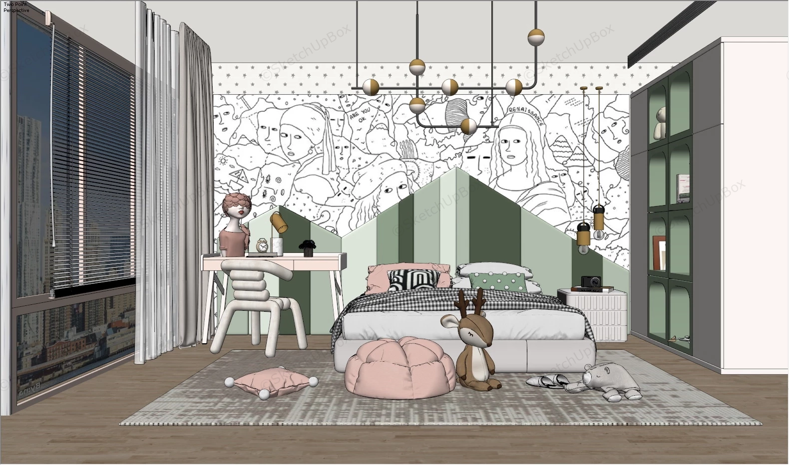 Modern Girls Room sketchup model preview - SketchupBox