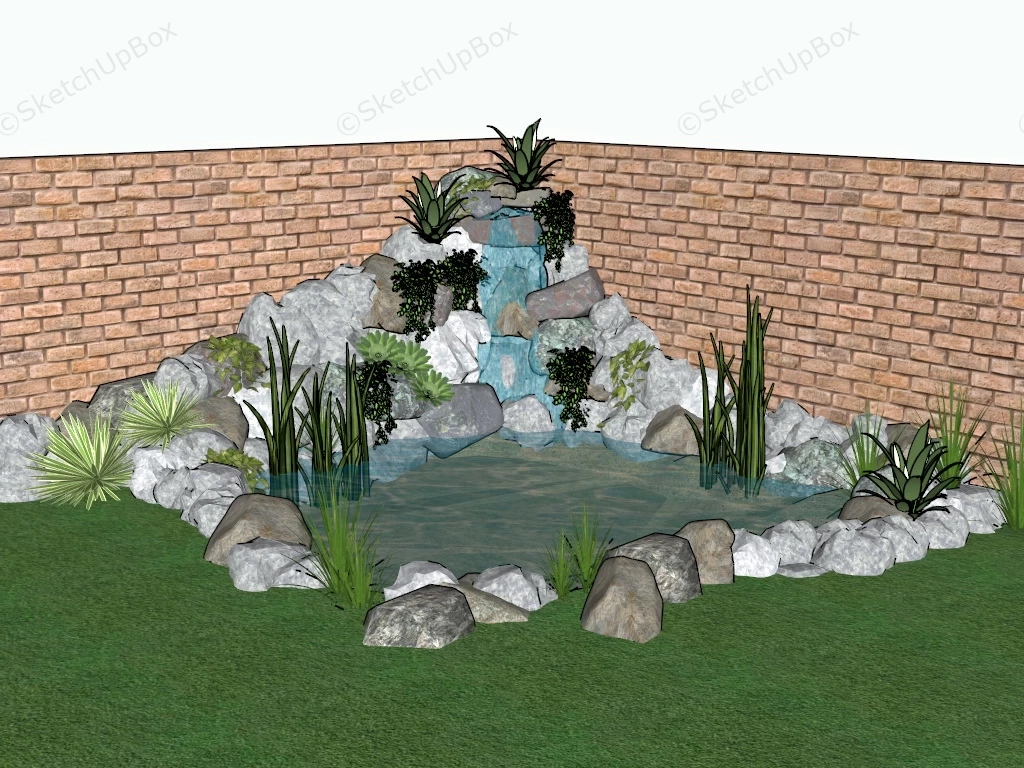 Small Garden Pond With Rock sketchup model preview - SketchupBox