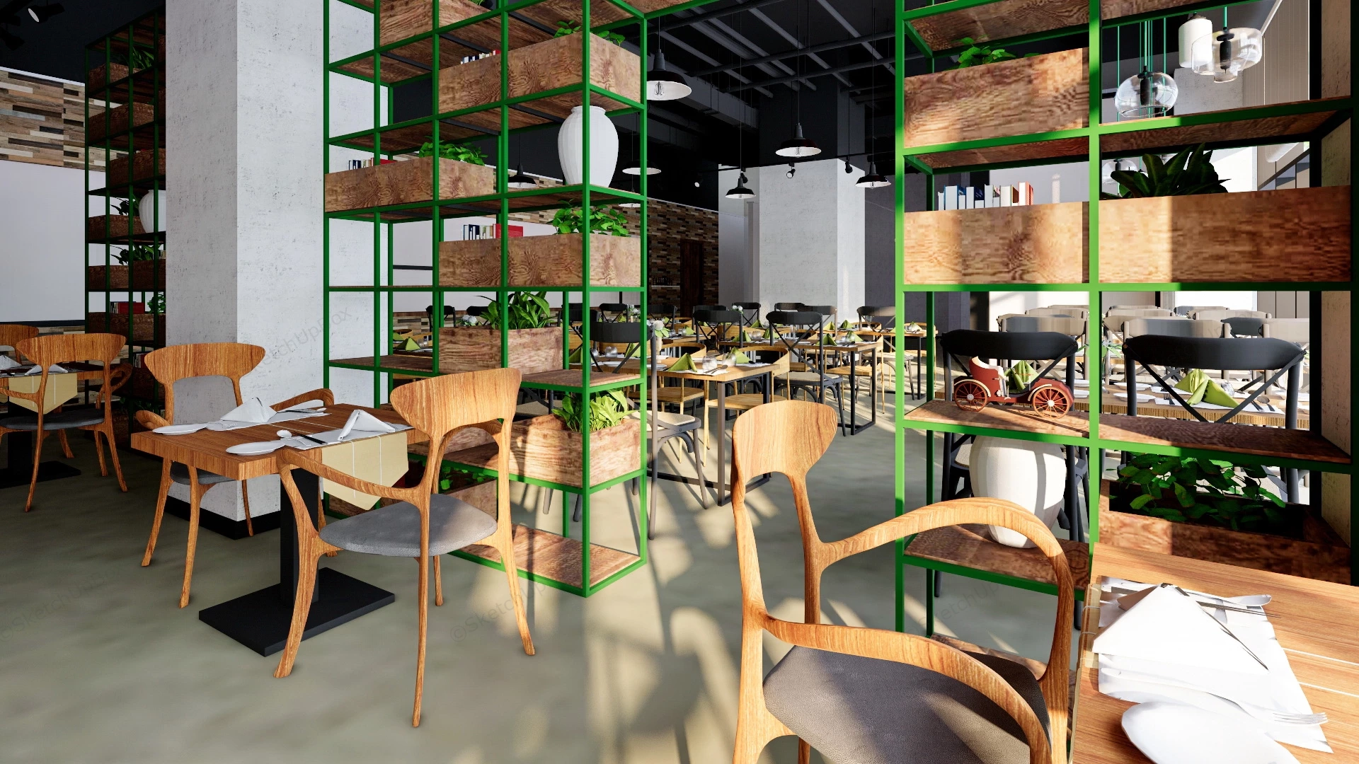 Industrial Style Restaurant Interior sketchup model preview - SketchupBox