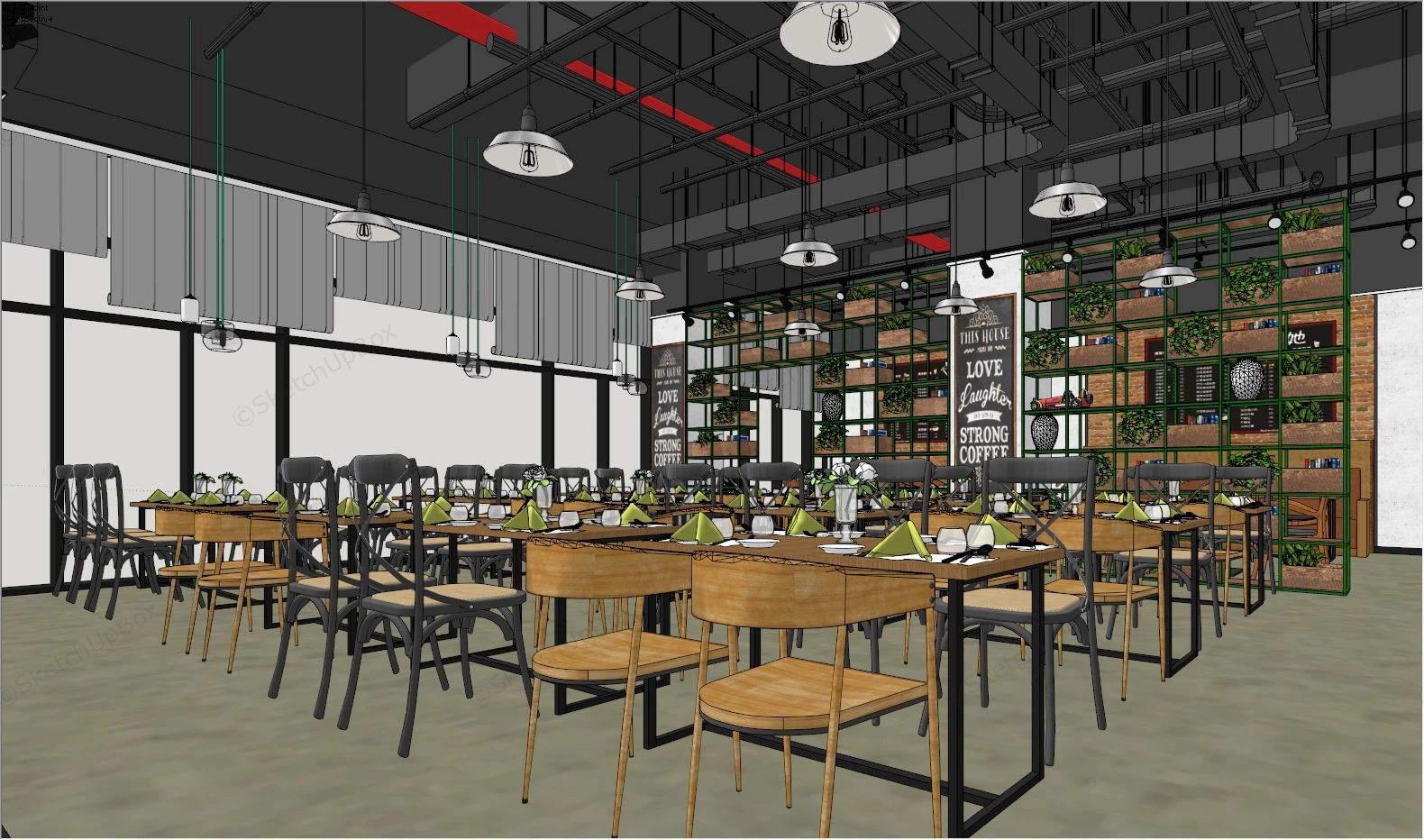 Industrial Style Restaurant Interior sketchup model preview - SketchupBox