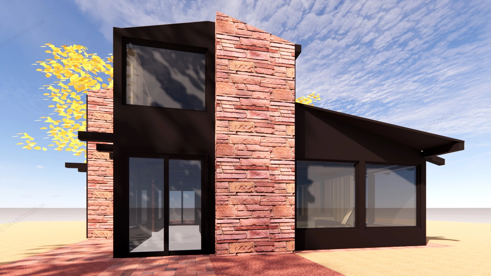 Rustic Red Rock House sketchup model preview - SketchupBox