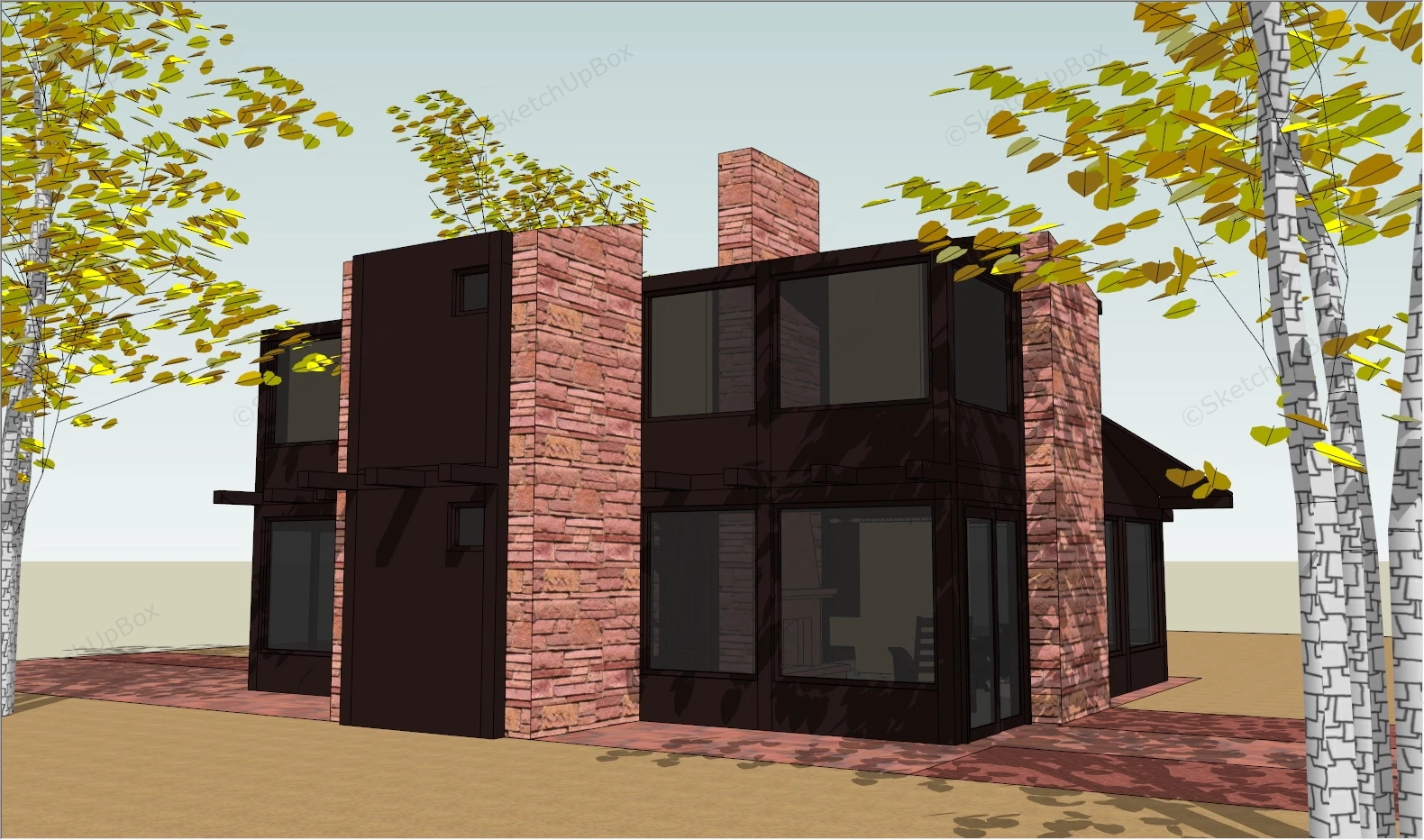 Rustic Red Rock House sketchup model preview - SketchupBox