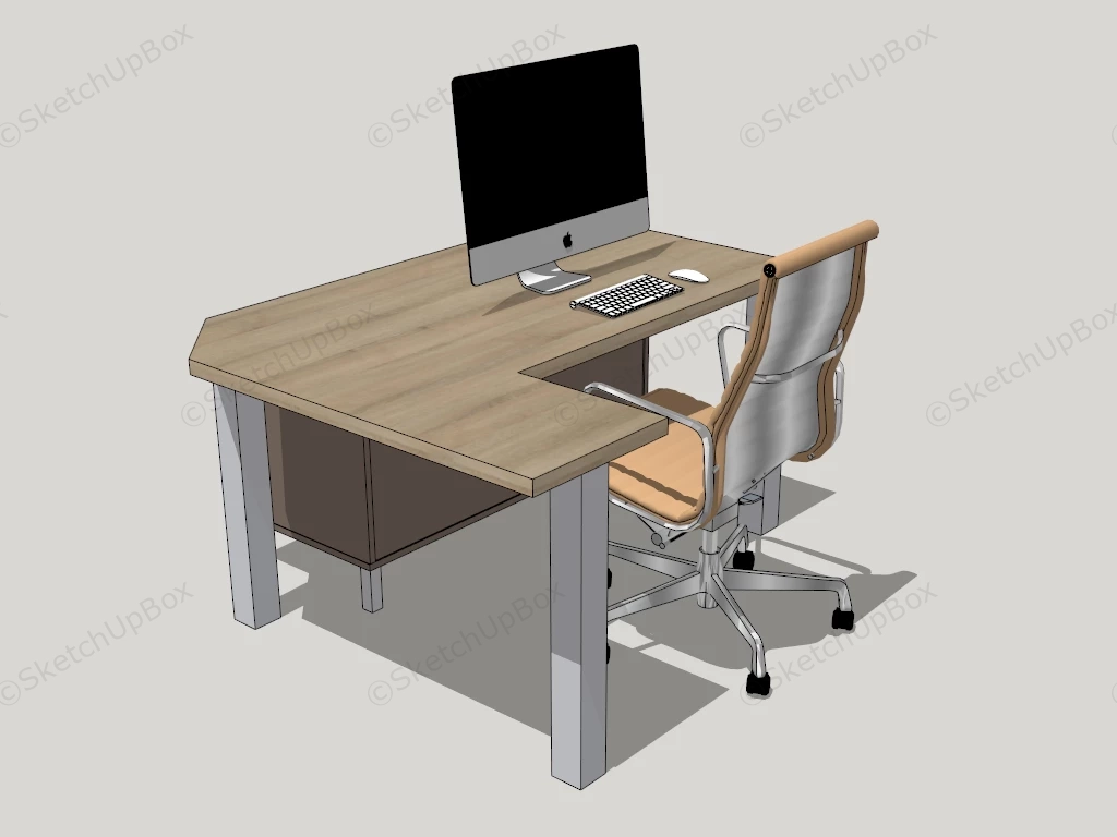 L Shaped Corner Computer Desk sketchup model preview - SketchupBox