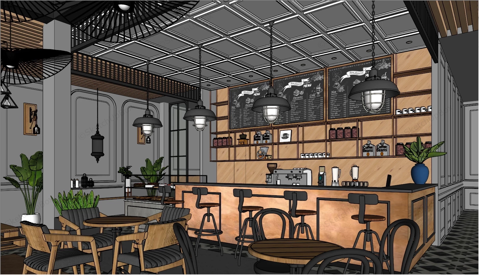 Relaxing Coffee Shop Design sketchup model preview - SketchupBox