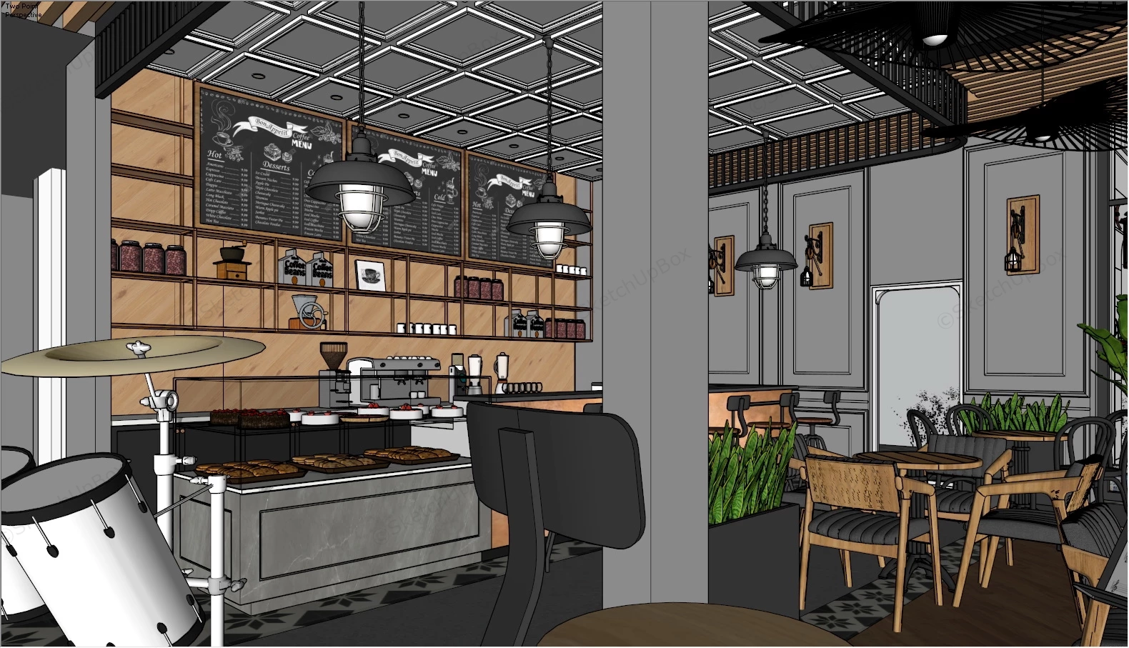 Relaxing Coffee Shop Design sketchup model preview - SketchupBox