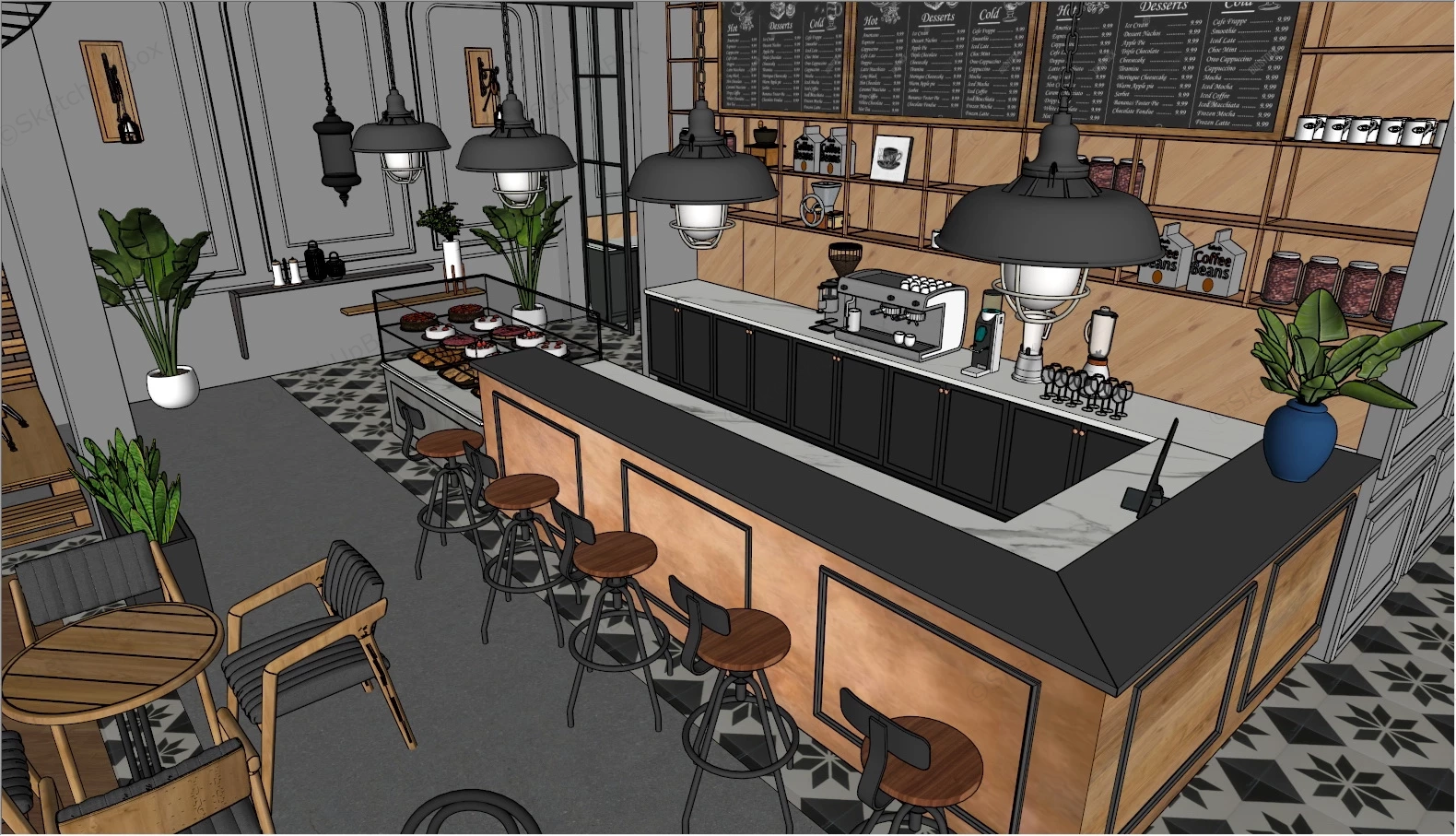 Relaxing Coffee Shop Design sketchup model preview - SketchupBox