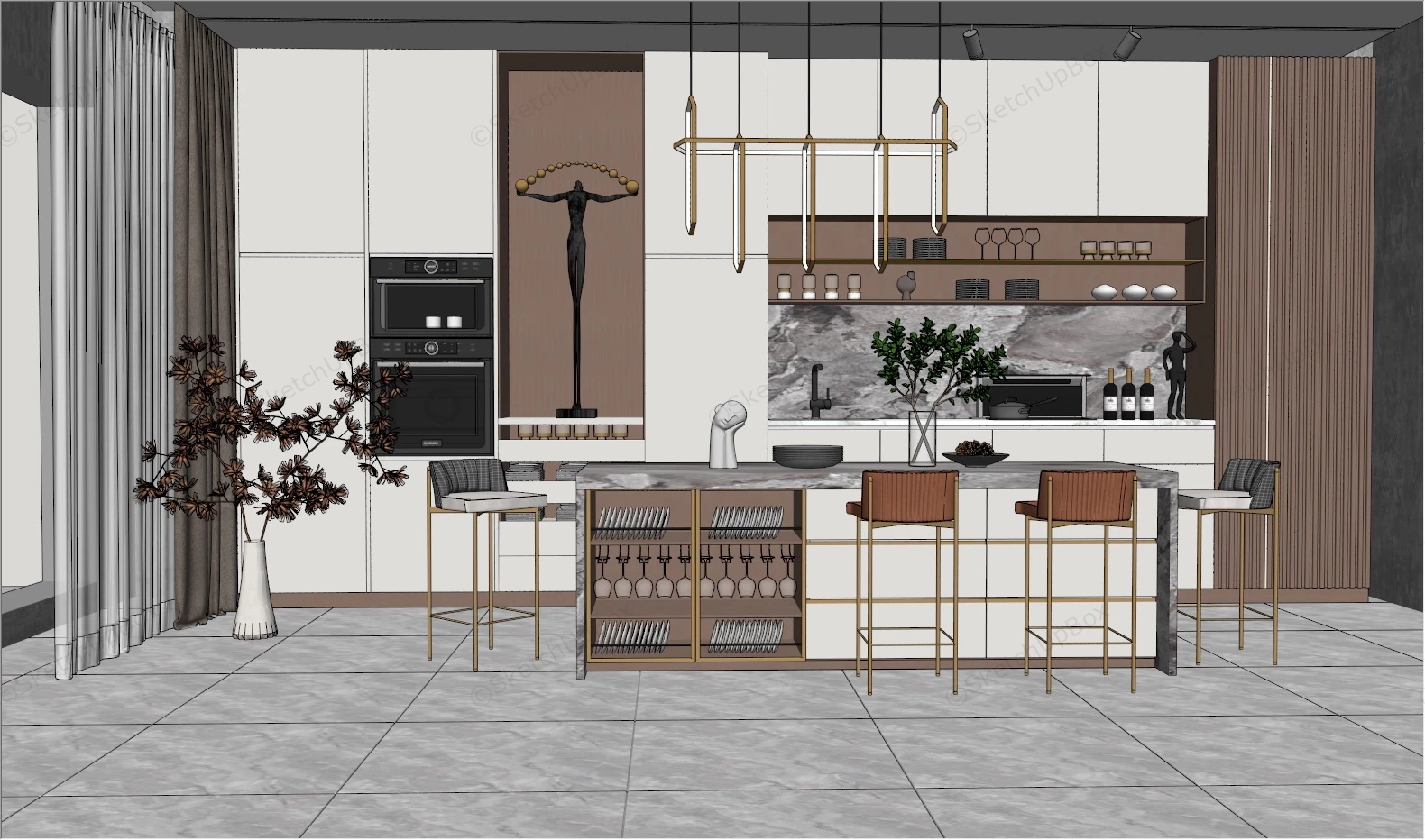 Modern Kitchen With Island Design sketchup model preview - SketchupBox