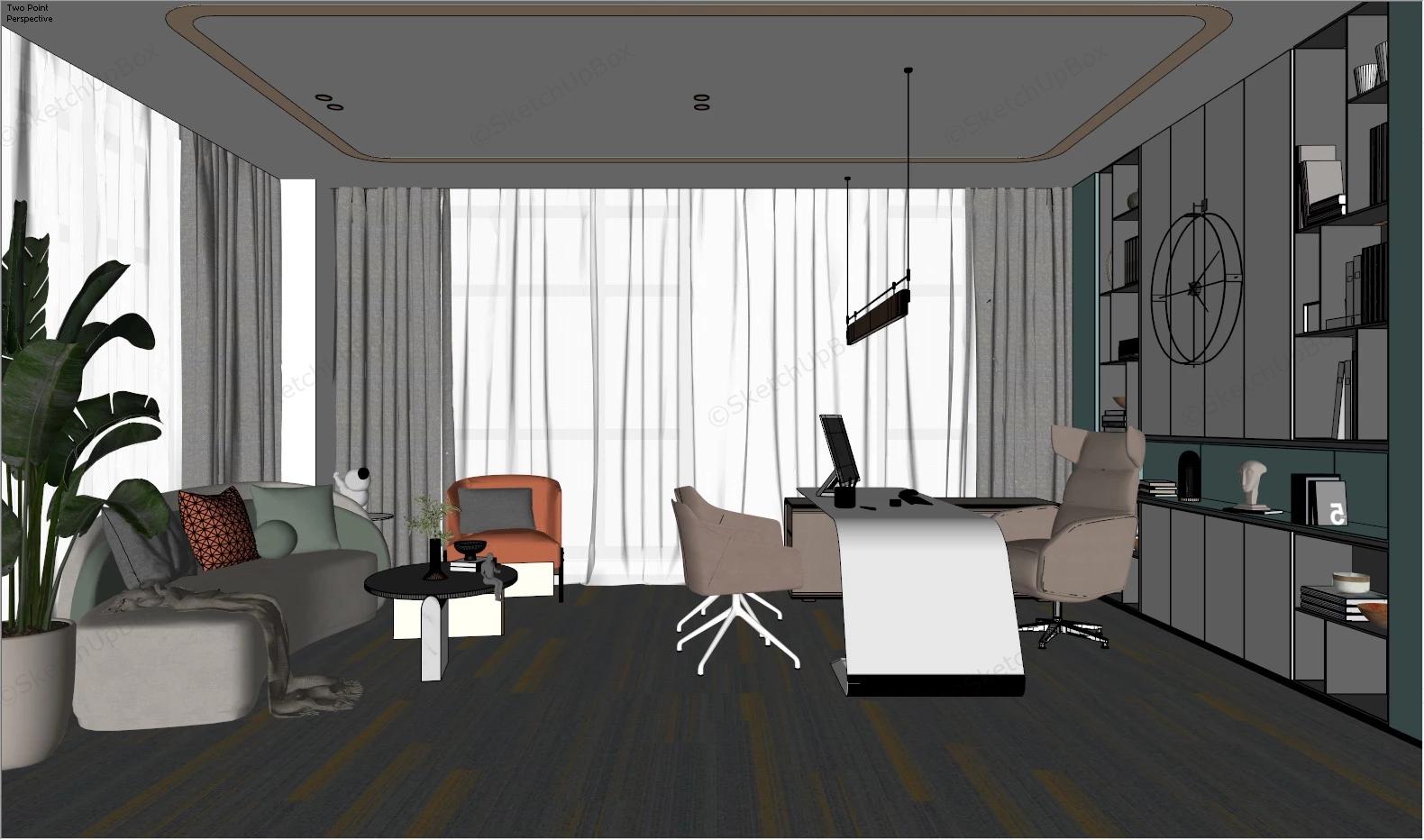 Modern Executive Manager Office Design sketchup model preview - SketchupBox