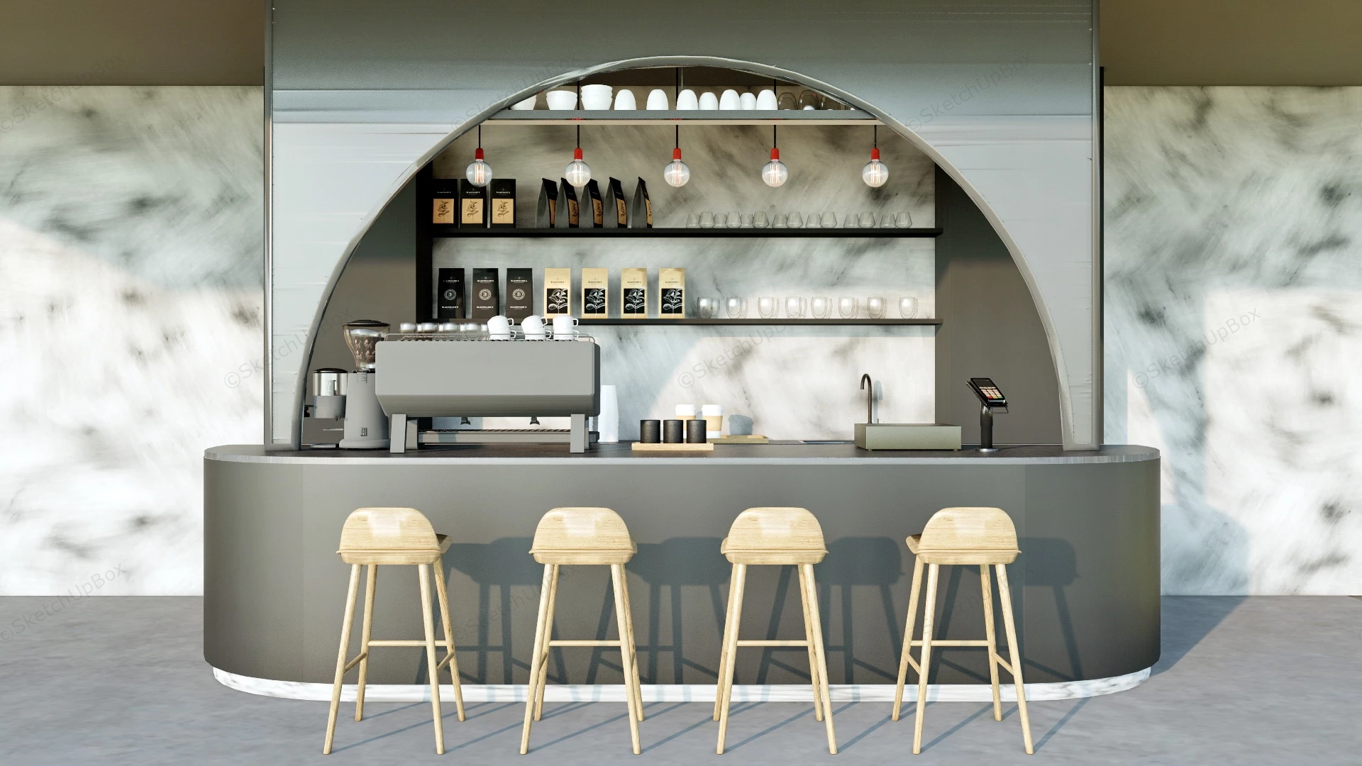 Small Coffee Shop Counter Design sketchup model preview - SketchupBox